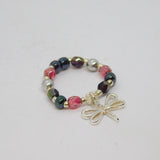 Sterling Silver Beaded Stretch Dragonfly Charm Ring Contemporary c2010 Size M-O