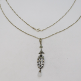 Victorian Sterling Silver Floral Paste Set Drop Pendant Necklace Antique c1890