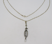 Victorian Sterling Silver Floral Paste Set Drop Pendant Necklace Antique c1890