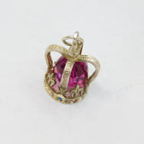 Sterling Silver Pink Crystal Crown Charm Pendant Vintage c1990