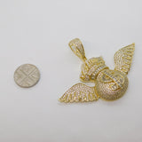 Sterling Silver Gilt & Paste Set Winged Dollar Statement Medallion Pendant