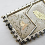 Victorian Sterling Silver & Gold Aesthetic Movement Owl & Insect Brooch Antique