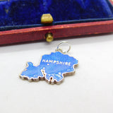 Sterling Silver and Enamel Hampshire Map Travel Shield Charm Vintage c1970