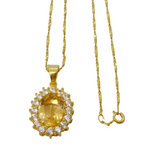 Sterling Silver Gilt, Large Citrine & White Sapphire Floral Pendant Necklace