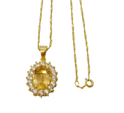 Sterling Silver Gilt, Large Citrine & White Sapphire Floral Pendant Necklace