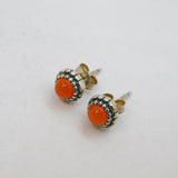Pair of Sterling Silver Round Cabochon Carnelian Stud Earrings Modern c2010