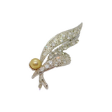 Sterling Silver Pearl & Paste Set Leaf Form Spray Brooch Pin Contemporary c1990