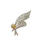 Sterling Silver Pearl & Paste Set Leaf Form Spray Brooch Pin Contemporary c1990