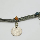 Indian 20th Century White Metal Coin & Cabochon Set Decorative Belt Antique