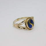 Sterling Silver Blue Enamel Yin & Yang Pattern Ring Vintage c1970 Size K 1/2