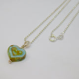 Sterling Silver Marbled Blue Glass Heart Pendant Necklace Contemporary c2015