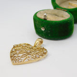 Sterling Silver Gilt Leaf Cutwork Heart Crystal Set Charm Pendant Vintage c1970