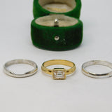 Sterling Silver & Gilt Crystal Set Triple Stacking Ring Vintage c1970 Size N