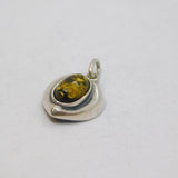 Sterling Silver Baltic Amber Cabochon Set Heart Charm Pendant Vintage c1970