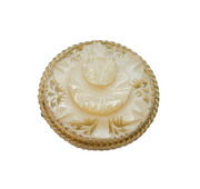 Chinese Sterling Silver Carved Mother Of Pearl Floral Brooch Pin Antique c1930