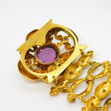 Victorian Rolled Gold Amethyst Paste Set Etruscan Style Cuff Bracelet Antique