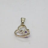 Sterling Silver Purple Crystal Offset Heart Charm Pendant Modern c1990s