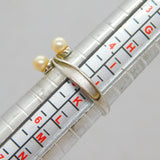 Sterling Silver Two Pearl Twist Front Dress Band Ring Vintage c1970 Size J 1/2