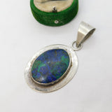 Large Sterling Silver Cabochon Azurite Drop Pendant Vintage c1970