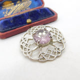 Scottish Silver Plated Amethyst Set Celtic Twist Kilt Brooch Vintage c1980