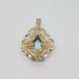 Sterling Silver Blue Topaz Textured Fluted Setting Charm Pendant Vintage c1970s