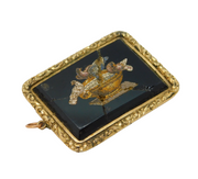 19th Century Yellow Metal Micro Mosaic Doves of Pliny Pendant AF Antique c1860