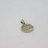 Sterling Silver Crystal Edged Round Tree Of Life Charm Pendant Modern c1990s