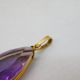 9ct Yellow Gold Mounted Large Pear-Cut Amethyst Drop Pendant Vintage London