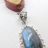 Large Sterling Silver & Labradorite Drop Pendant Vintage c1980