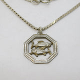 Sterling Silver Pisces Zodiac Chain Necklace Vintage c1970