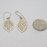 Pair of Sterling Silver Brushed Leaf Skeleton Hook Drop Earrings Vintage c2010