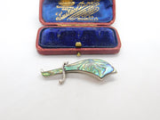 New Zealand Sterling Silver & Abalone Sword Brooch Antique c1930 Art Deco
