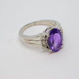 Sterling Silver Amethyst & White Sapphire Dress Ring Vintage c1970 Size N 1/2