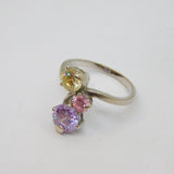 Sterling Silver Yellow, Pink & Purple CZ Dress Ring Vintage c1990 Size U 1/2