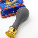 Plaster Handle & Carved Brass Floral Desk Seal Stamp Antique c1940 Art Deco