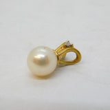 9ct Yellow Gold, Diamond & Pearl Set Drop Pendant Vintage c1980s