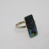 Sterling Silver Abalone Shell Oblong Dress Ring Contemporary c1990 Size Q 1/2