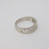Sterling Silver 'SISTER' Inscribed Heart Pattern Ring Modern c2010 Size T 1/2