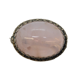 Sterling Silver Mounted Cabochon Rose Quartz Brooch Pin Vintage c1970s
