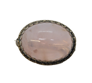Sterling Silver Mounted Cabochon Rose Quartz Brooch Pin Vintage c1970s