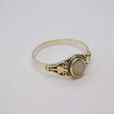 Sterling Silver Mother Of Pearl Oval Dress Band Ring Vintage c1970 Size Q 1/2