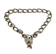 Sterling Silver Curb Link Charm Bracelet Heart Lock Vintage 1975 Birmingham