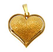 Gold Plated Textured Heart Form Drop Pendant Vintage c1980s