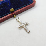 Sterling Silver Diamond Paste Encrusted Crucifix Charm Pendant Vintage c1970