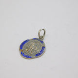 Sterling Silver & Blue Enamel St Christopher Travel Charm Pendant Vintage c1970