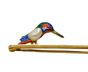 Victorian 15ct Yellow Gold, Enamel & Pearl Kingfisher Brooch Antique c1890