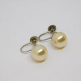 Pair of Sterling Silver Stud Ivory Round Pearl Screw Back Earrings Vintage c1970