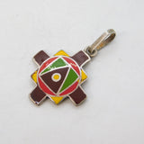 Mexican Sterling Silver & Enamel Aztec Style Pendant Vintage c1990s