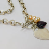 Sterling Silver Heart T-Bar With Heart & Pearl Beads Necklace Vintage c2000