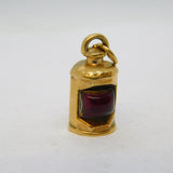 9ct Yellow Gold & Red Glass Port Ships Lantern Charm Vintage 1975 London